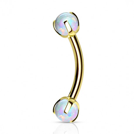 Złoty (PVD) banan z białymi opalami: stal chirurgiczna 316L, gwint wewnętrzny