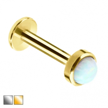 Labret z białym opalem - Gwint wewnętrzny PW413