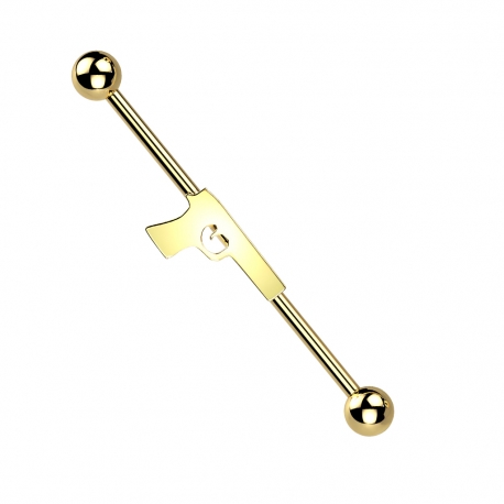 Złoty PVD kolczyk do industriala pistolet: stal chirurgiczna 316L, gwint zewnętrzny