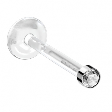 Labret z kryształkiem - pręt Bioplast® + tytanowa oprawa, grubość 1,2 mm, długość 8 mm, średnica kulki 2 mm - kolor kryształowy.