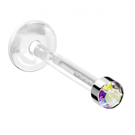 Labret z kryształkiem - pręt Bioplast® + tytanowa oprawa, grubość 1,2 mm, długość 8 mm, średnica kulki 2,5 mm: kolor opalizujący