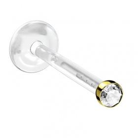 Labret ze złotą, stalową końc&oacute;wką 316L, push in - ze zdjęciami wariant&oacute;w kolor&oacute;w kryształk&oacute;w (opalizującym i kryształowym).	