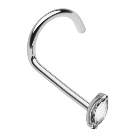 Tytanowy kolczyk do nosa zakręcony z kryształową łezką