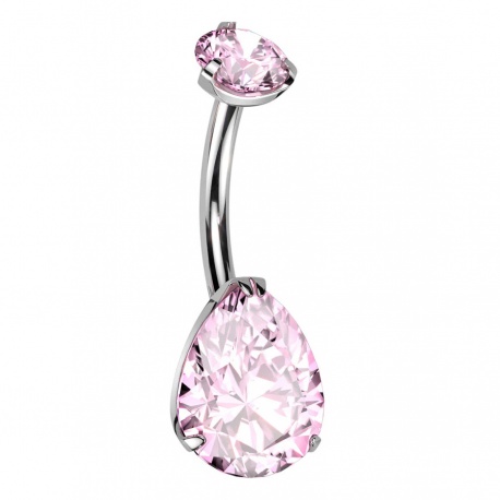 Tytanowy kolczyk do pępka z kryształową łezką