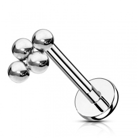 Labret z czterema kuleczkami - gwint wewnętrzny