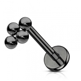 Czarny PVD labret z czterema kuleczkami - gwint wewnętrzny, tytan G23	 PW466
