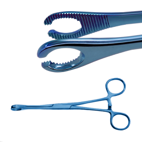 Niebieskie szczypce do piercingu z małą, okrągłą, otwartą końcówką PA202 E