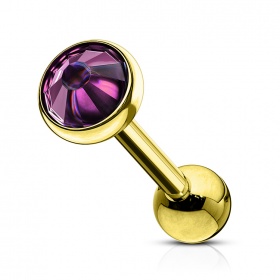 Złoty kolczyk do ucha - okrągły kolorowy kryształek KU563