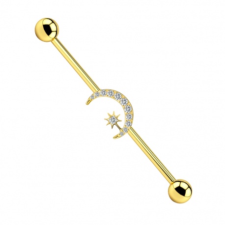 Złoty PVD tytanowy industrial z kryształowym księżycem - gwint zewnętrzny	