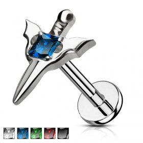 Labret srebrny miecz z kryształkiem PW498 S