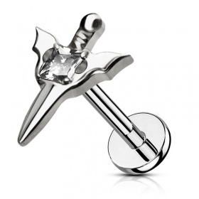 Labret srebrny miecz z kryształkiem
