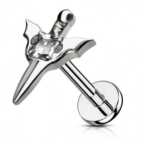 Labret srebrny miecz z kryształkiem
