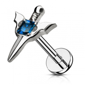 Labret miecz z kryształkiem: tytan G23, gwint wewnętrzny