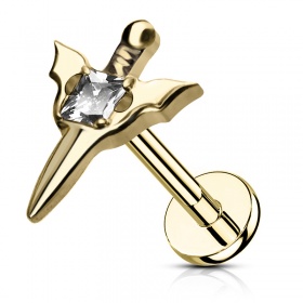 Labret złoty miecz z kryształkiem