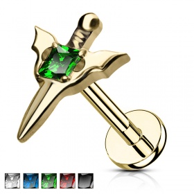 Labret złoty miecz z kryształkiem PW498 G