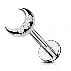 Labret półksiężyc z trzema kryształkami