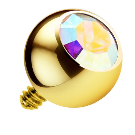 Tytanowa złota kulka z kryształkiem do gwintu wewnętrznego