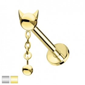 Labret głowa kota z wiszącą kulką PW4008