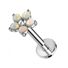 Labret duży kwiatek z opalami: tytan G23, gwint wewnętrny