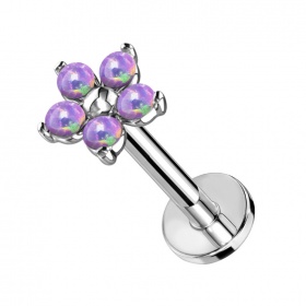 Labret duży kwiatek z opalami: tytan G23, gwint wewnętrny