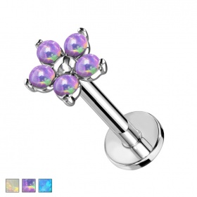 Labret duży kwiatek z opalami: tytan G23, gwint wewnętrny PW4016