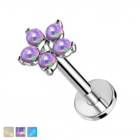 Labret duży kwiatek z opalami