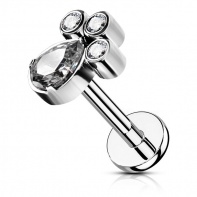 Labret z kryształową kroplą i trzema kryształkami