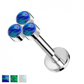 Labret z trzema opalami z tytanu G23, gwint wewnętrzny PW4034