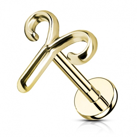 Złoty (PVD) labret znak zodiaku Baran z tytanu G23, z gwintem wewnętrznym	