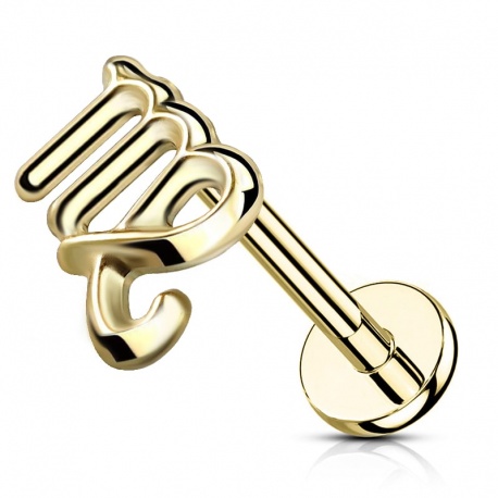 Labret znak zodiaku Panna - złoty kolor PVD, tytan G23, gwint wewnętrzny	