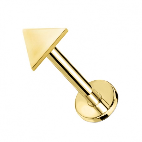 Złoty PVD labret z płaskim trójkątem z tytanu G23, gwint wewnętrzny