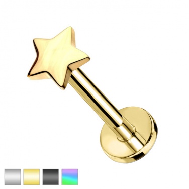 Labret z płaską gwiazdką z tytanu G23, gwint wewnętrzny PW4050