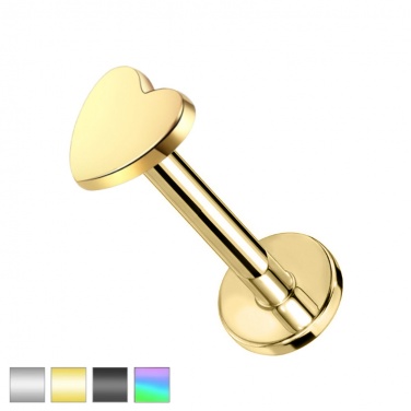 Labret z płaskim sercem z tytanu G23, różne kolory, gwint wewnętrzny PW4051