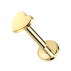 Złoty PVD labret z płaskim sercem z tytanu G23, różne kolory, gwint wewnętrzny PW4051