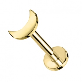 Złoty (powłoka PVD) labret z płaskim półksiężycem: tytan G23, gwint wewnętrzny PW4052