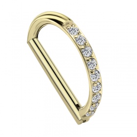 Złoty (PVD) kolczyk do nosa clicker d-ring z kryształkami - tytan G23, ujęcie pod skosem	 PN423