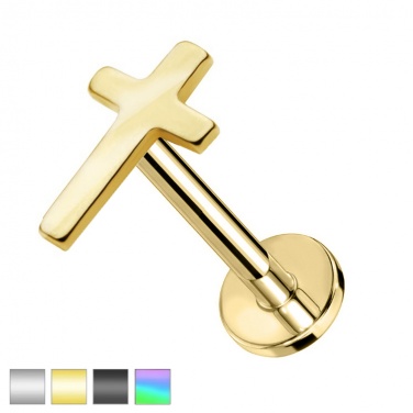 Labret z płaskim krzyżem: z gwintem wewnętrznym, tytan G23 PW4053
