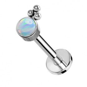 Labret opal z kuleczkami: tytan G23, srebrny pręt, gwint wewnętrzny