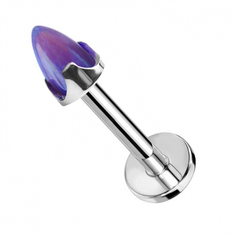 Labret z fioletowym opalowym stożkiem bullet: tytan G23, gwint wewnętrzny