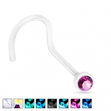 Kolczyk do nosa zakręcony - Kryształek PN135