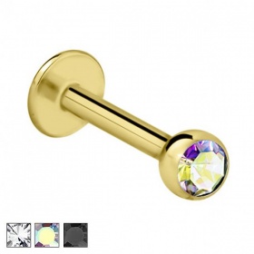 Labret (tytan G23) z kryształkiem opalizującym, prętem i kulką w kolorze złotym (PVD).	 PW409