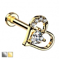 Labret z kryształowym serduszkiem