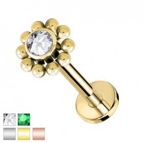 Labret kwiatek kryształek z małymi kulkami: tytan G23, gwint wewnętrzny PW4062
