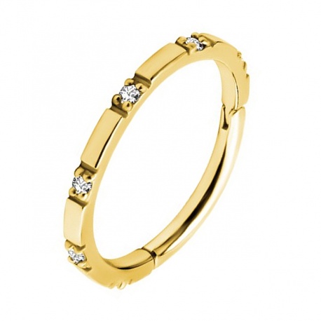 Złote (PVD) kółko clicker prostokątne segmenty i kryształki - stal chirurgiczna 316L