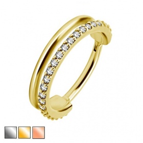Kółko clicker double ring z rantem kryształków: stal chirurgiczna 316L KUS002