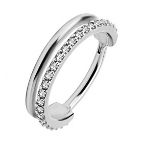 Kółko clicker double ring z rantem kryształków: stal chirurgiczna 316L