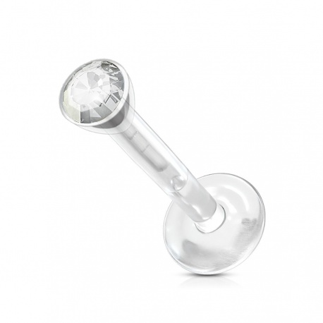 Labret z clear kryształkiem i elastycznym prętem: bioplast, zapięcie push in