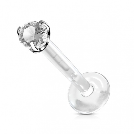 Labret z clear kryształkiem w łapkach i elastyczny pręt: bioplast, tytan g23, push in