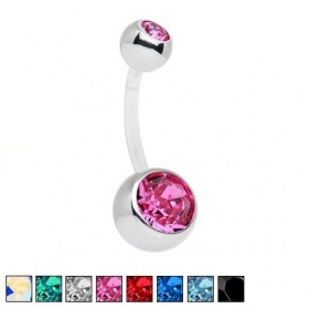 Kolczyk do pępka kryształki i elastyczny pręt: tytan G23, bioplast, gwint zewnętrzny PBB001
