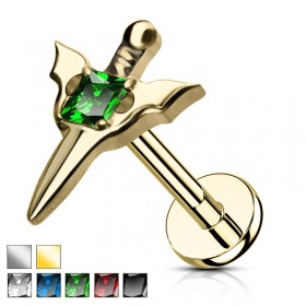 Labret miecz z kryształkiem: tytan G23, gwint wewnętrzny PW498